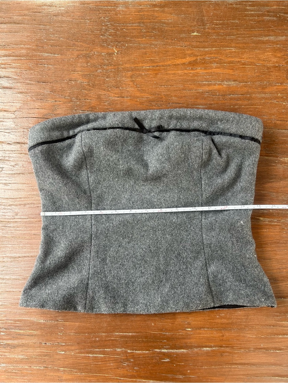 Gray and black felt tube top with bow
